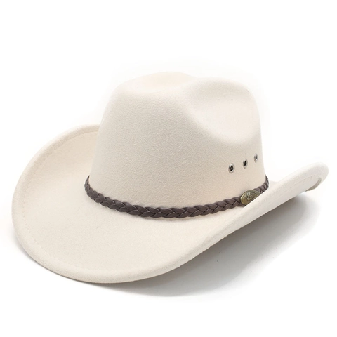 Sombrero De Vaquero Occidental Ala Ancha Fieltro Protección Solar Con Banda Trenzada Hebilla Metal Estilo Retro Unisex