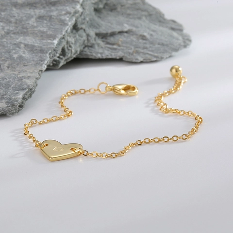 Bracelet Initiale Cœur Élégant Cuivre Plaqué Or 18K Bijoux De Mode Minimalistes Pour Femmes Charme Lettre