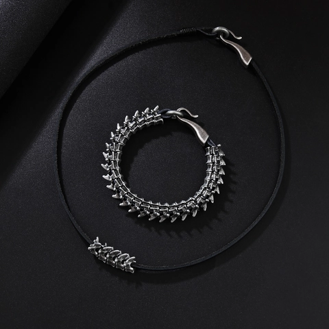 Collar Y Pulsera Con Forma De Hueso De Columna Vertebral Aleación De Zinc Cordón De Cuero Gótico Punk Hip Hop Joyería