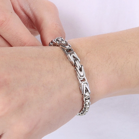 Pulsera De Cadena Bizantina Acero Inoxidable Forma V Emperador Empalmado Hip Hop Street Style Joyas De Moda Para Hombres