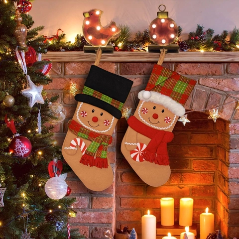 Weihnachtsstrumpf Lebkuchenmann Hängende Geschenkbeutel Filz Polyester Stoff Feiertag Kamin Ornament Festliches Dekor
