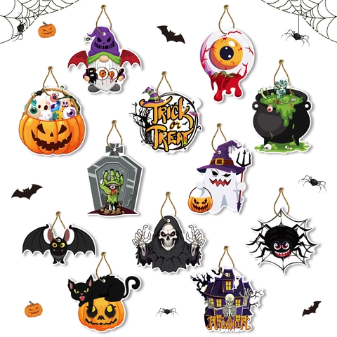 Halloween Hanging Decoration Paper Pumpkin Ghost Bat Skeleton Ornament And Hemp Rope For Haunted House Party Decor