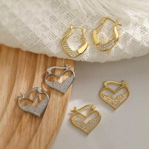 Hart Ring Oorbellen Goud Verguld Koper Micro Pave Zirkonia Hol Minimalistisch Mode Sieraden Vrouwen Elegant Huggie