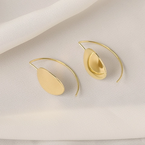 Minimalist Oval Copper Drop Earrings For Women High Polish Smooth Geometric Metal Ear Hooks Fashion Jewelry