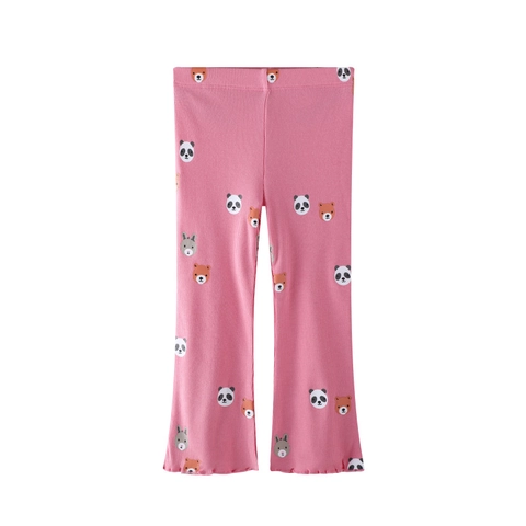 Girls Combed Cotton Knitted Flare Leggings Cute Animal Print Ribbed Slim Fit Pants For Toddler Kids Casual Daily Clothes