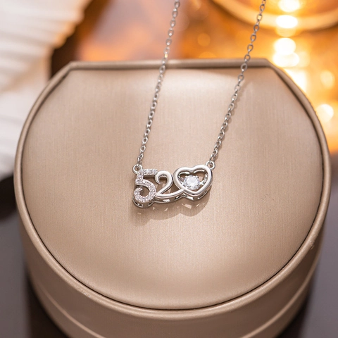Titaniumstaal 520 Hart Hanger Ketting Voor Vrouwen Romantische Watergolfketting Met Strass Ingelegd Sieraden Cadeau
