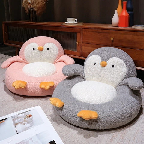 Weiches Pinguin Integriertes Sitzkissen Teddyvlies Verdicktes Stuhl Rückenpolster Für Büro Zuhause Boden