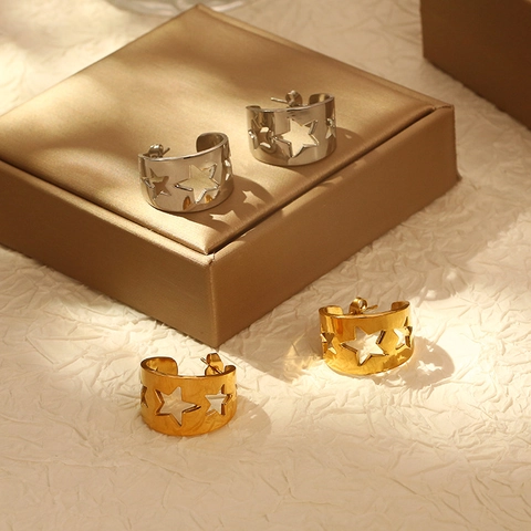 Hohle Stern Herz C-Form Creolen Edelstahl 18K Vergoldet Geometrische Mode Schmuck Für Frauen