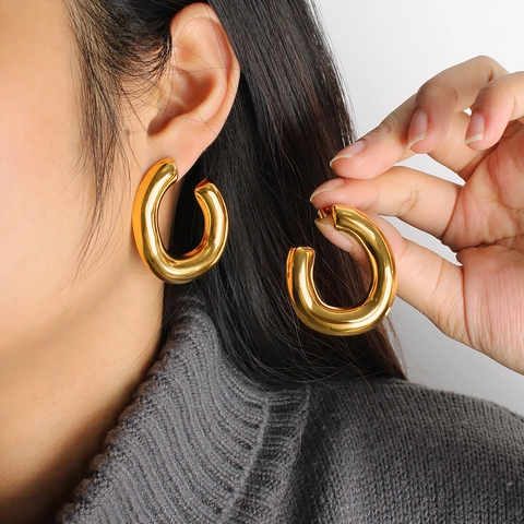 Pendientes De Aro En Forma De C Acero Inoxidable Pulido Espejo Geométrico Minimalista Moda Para Mujeres