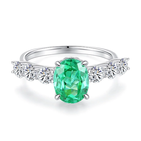 Emerald Green Zircon Ring 925 Sterling Silver Emerald Cut Square Oval Halo Luxury Engagement Jewelry For Women Elegant