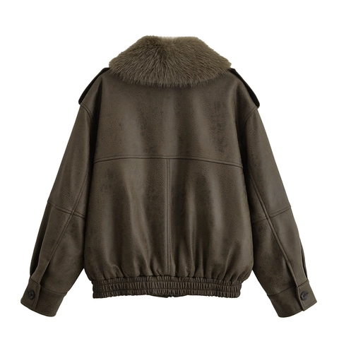 Giacca Aviatore Da Donna In Ecopelle Con Collo In Pelliccia Sintetica Bomber Vintage Con Cerniera Streetwear