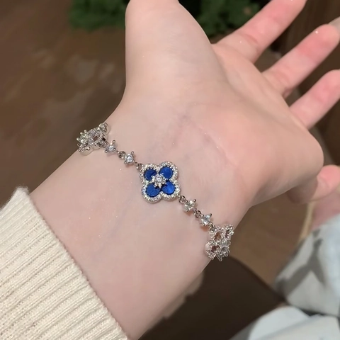 Four Leaf Clover Flower Bracelet Copper Zircon Adjustable Drawstring Retro Palace Style Elegant Jewelry Women