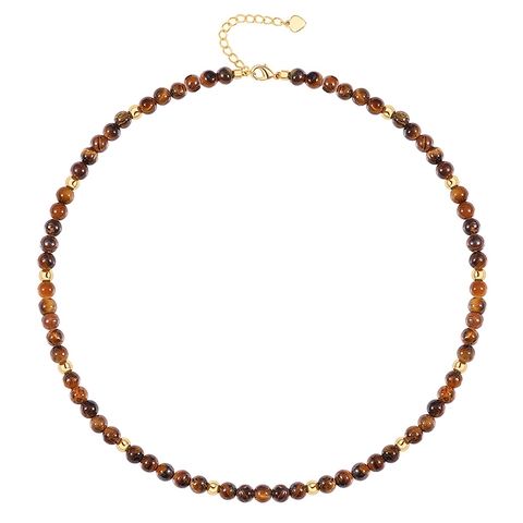 Naturstein Perlenkette Mit Goldenen Legierungsperlen Und Herzanhänger Verlängerungskette Boheme Schmuck Damen