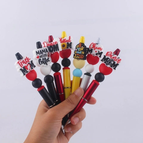 Penna A Sfera Con Perline DIY Con Topper In Silicone Tema Mamma Cartone Animato Strumento Di Scrittura In Plastica