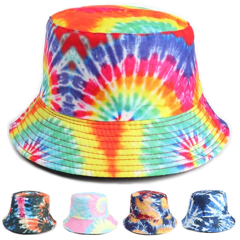Reversible Tie-Dye Bucket Hat Cotton Polyester Foldable Sun Protection Streetwear Hip-Hop For Men Women
