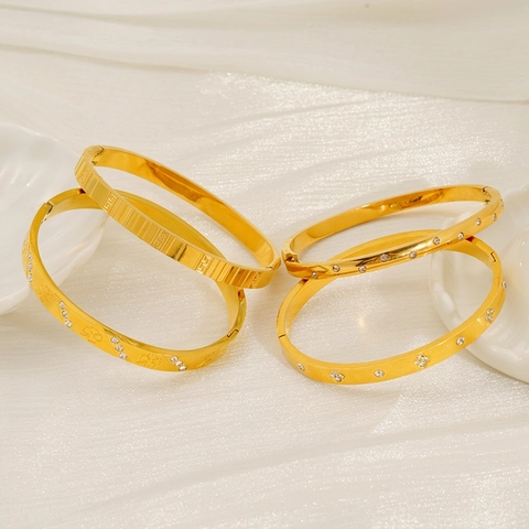 Brazalete De Acero Inoxidable Para Mujer Chapado En Oro De 18K Joyería De Moda Geométrica Con Circonita Cúbica