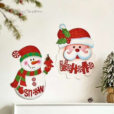 Decorazioni Murali Di Natale Glitter Babbo Natale Pupazzo Di Neve Renna Ornamenti Per Feste Interni