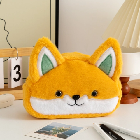 Astuccio In Peluche Forma Volpe Morbido Grande Capacità Borsa Porta Cancelleria Per Studenti Bambini Kawaii