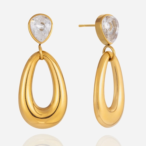 Pendientes de Gota de Agua de Acero Inoxidable Chapado en Oro con Zirconia Incrustada Pendientes Geométricos de Lágrima Joyería Mujer