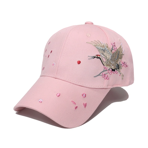 Gorra De Béisbol De Algodón Bordado Grulla Flor De Ciruelo Estilo Chino Protección Solar Ajustable Para Mujeres