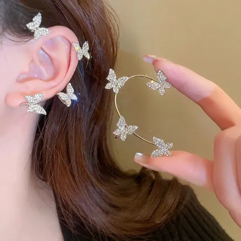 Ear Cuff Farfalla Lega Strass Senza Buco Avvolgente Orecchino Gioielli Per Donne Orecchio Destro