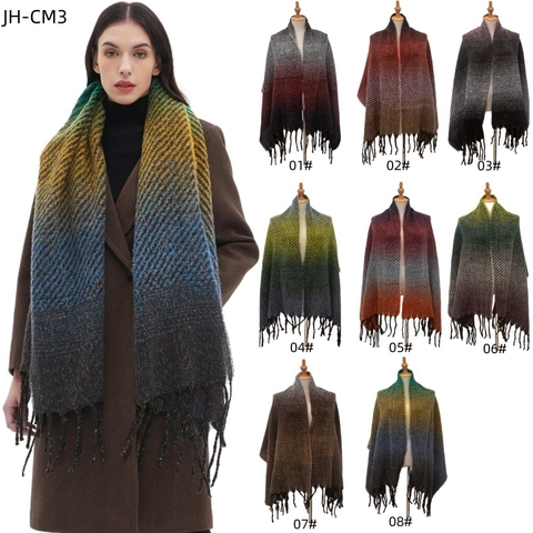 Écharpe Dégradée Pour Femmes Écharpe En Maille Chaude D'hiver Avec Glands Châle Épais Multicolore Doux