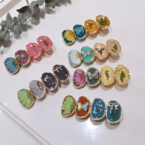 Pinzas Para El Cabello De Resina Con Flores Secas Reales Y Mariposa De Metal Dorado Accesorios De Color Morandi Para Mujeres