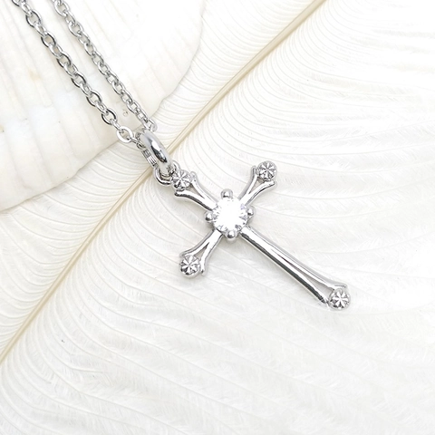 Collana Con Ciondolo A Croce Rame Placcato Oro Bianco Zircone Stile Punk Gotico Gioielli Per Uomo E Donna