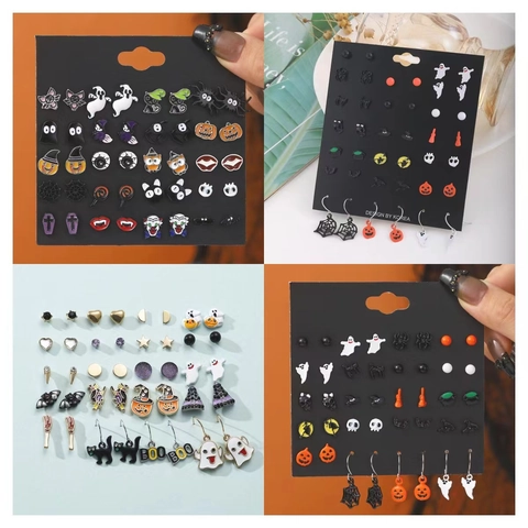 Halloween Stud Earrings Alloy Enamel Funny Ghost Pumpkin Bat With Stainless Steel Earring Post For Holiday Party
