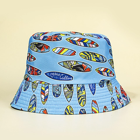 Sombrero De Pescador Reversible Lona De Algodón Estampado Tabla De Surf Protección Solar Playa Verano Exterior Moda