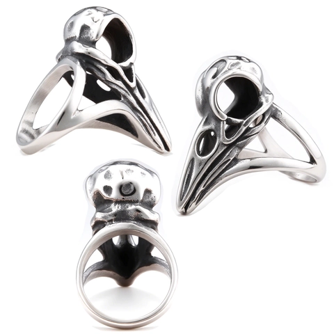 Anello Teschio Di Corvo Gotico Acciaio Inossidabile Vichingo Nordico Osso Di Testa Di Corvo Gioielli Punk Rock Retro