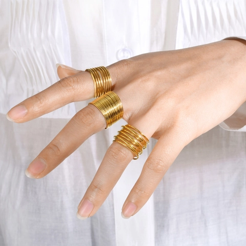 Stainless Steel Gold Multi Layer Line Ring For Women Geometric Adjustable Opening Finger Ring Personalized Fashion Jewelry