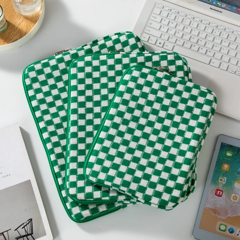 Custodia Per Laptop In Maglia Motivo A Scacchi Borsa Per Tablet Con Cerniera Cover Protettiva Antiurto Morbida