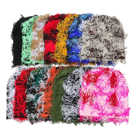 Distressed Fransen Balaclava Acryl Strickmütze Street Punk Zerfetzt Winter Warm Für Herren Damen