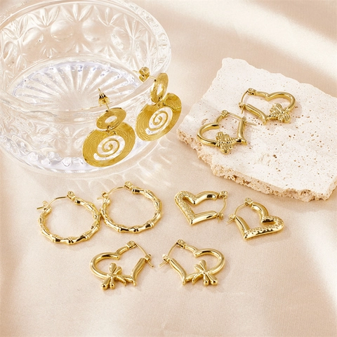 Mode Edelstahl Gold Ohrringe Geometrische Herz Libelle Biene Bambus Creolen Für Damen Minimalistischer Schmuck Geschenk