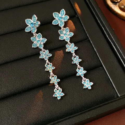 Orecchini Pendenti Con Fiori Vintage Da Donna Gioielli In Lega E Zircone Con Perno In Argento Sterling 925 Blu Elegante