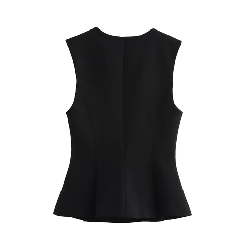Dames Peplum Top Mouwloos Ronde Hals Polyester Geplooide Zoom Rits Achterzijde Slim Fit Elegante Commute Blouse