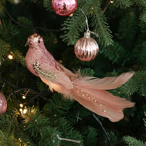Kunstmatige Gevederde Vogels Kerstversiering Glitter Echte Veren Staart Glinsterende Vogel Clips Voor Feestdagen