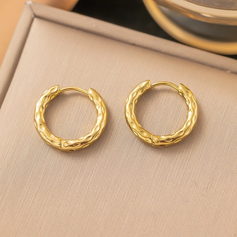 Edelstahl Runde Creolen Für Damen 18K Vergoldet Silber Gehämmert Verdreht Geometrische Creolen Schmuck Geschenk
