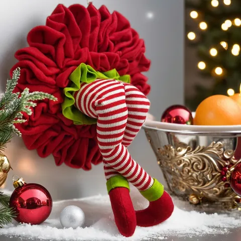 Christmas Elf Leg Wreath Decoration Fabric Striped Stocking Hanging Ornament Festive Party Decor