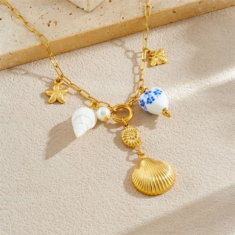 Collana A Tema Oceano In Acciaio Inossidabile Con Ciondolo A Cuore Con Motivo Blu Conchiglia Stella Marina Ape Gioielli Da Spiaggia