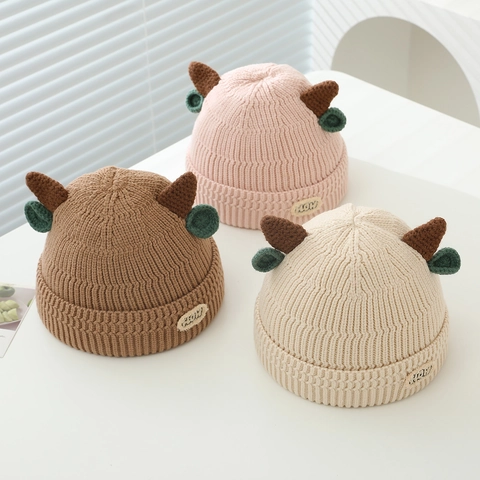 Berretto In Maglia Per Neonati Corna Di Animali Orecchie Inverno Caldo Bambino Cappello Risvolto Morbido Dolce