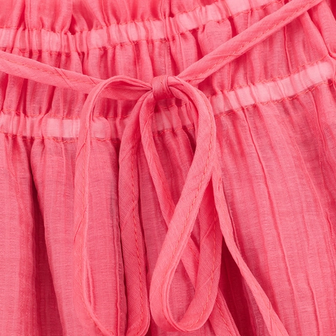 Damen Boho Plissee Hemd Und Gestufter Maxirock Rüschenbesatz Bindekragen Lange Laternenärmel Rosa Urlaub