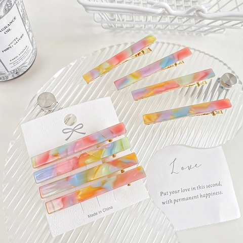 Rectangle Acetate Hair Clips Tortoise Shell Marble Pattern Duckbill Alligator Pins Elegant Colorful Simple Styling Women
