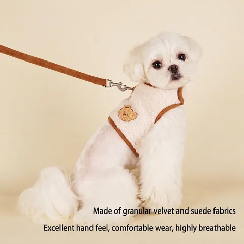 Dog Harness And Leash Lamb Wool Warm Winter Vest Style Embroidered For Small Dogs Soft Breathable