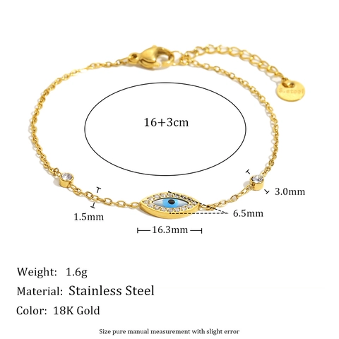 Evil Eye Bracelet Stainless Steel 18K Gold Plated Enamel Blue Eye Cubic Zirconia Adjustable Chain Jewelry For Women Fashion