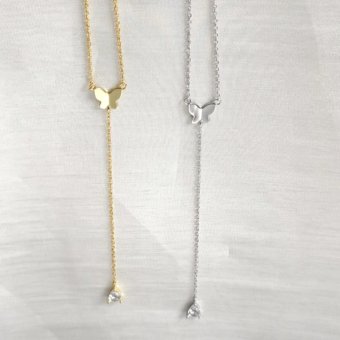 Collana con Nappina a Farfalla in Argento Sterling 925 per Donna Raffinata Collana a Catena a Y con Zirconia Intarsiata