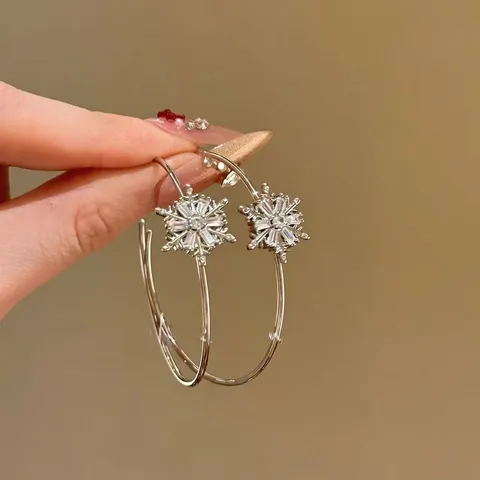 Schneeflocken Hoop Ohrringe Zirkon Kupfer C Form Winter Stil Damen Mit 925 Sterling Silber Ohrstecker