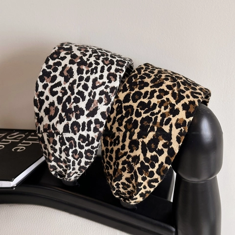 Women Leopard Print Headband Wide Brim Fabric Hair Hoop Retro Fashion Volumizing High Top Hair Accessory
