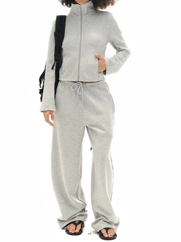 Women Zip Up High Neck Jacket And Wide Leg Pants Tracksuit Polyester Modal Spandex Blend Casual Streetwear Solid Color